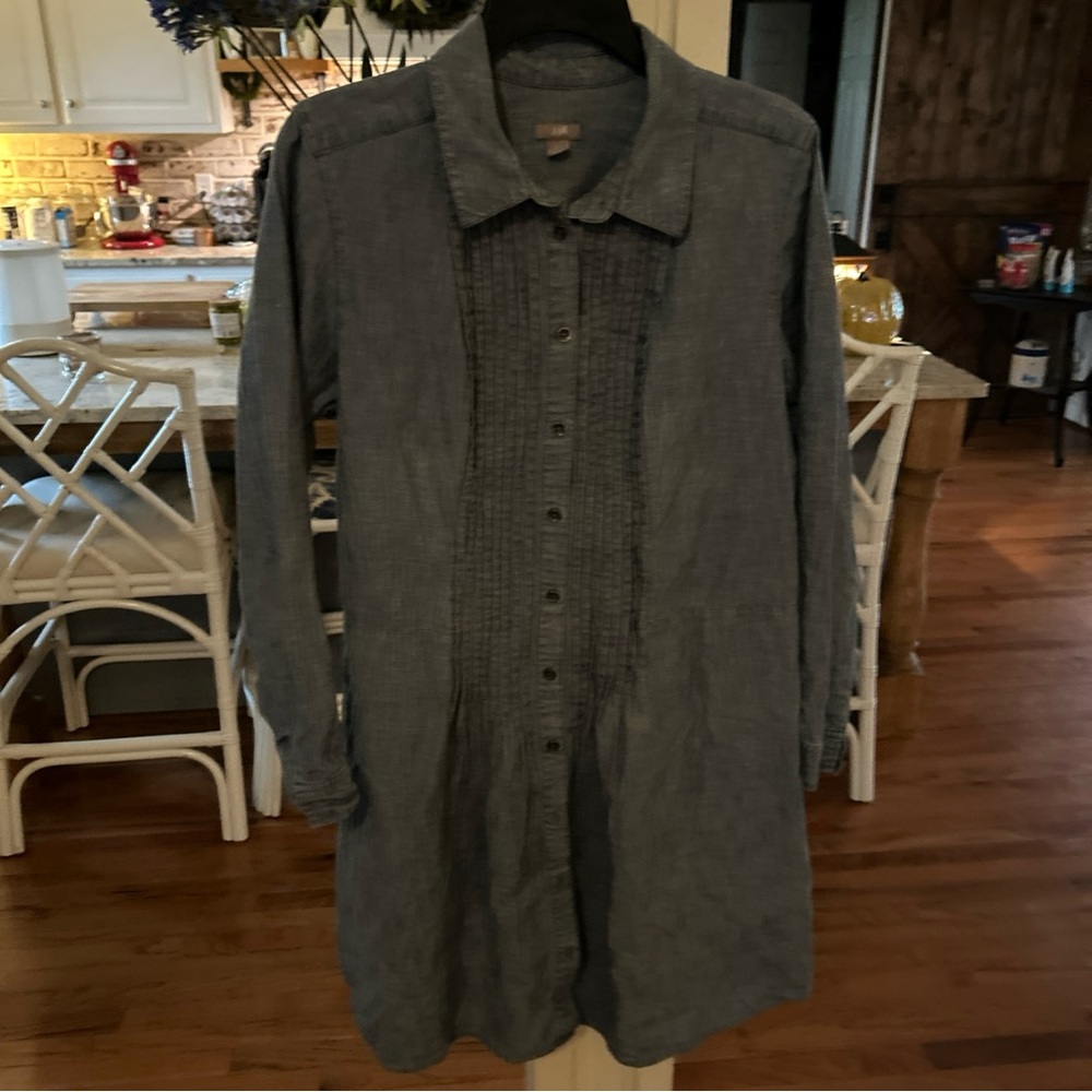 J. Jill Womens Denim Long Shirt Dress